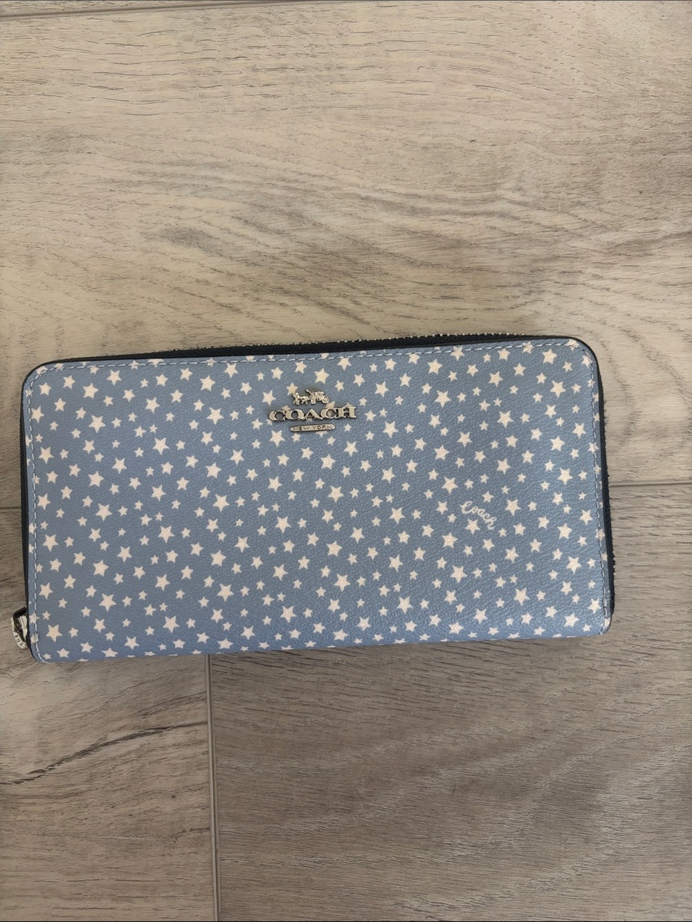 Coach Light Blue Star-Print Zip Wallet